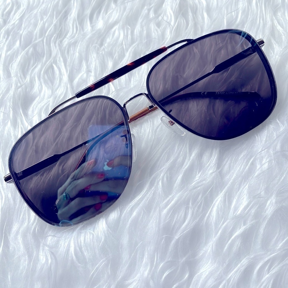 Zadig & Voltaire Pilot Aviator Sunglasses Metal Frame Blue Reflective Lens - Picture 15 of 16